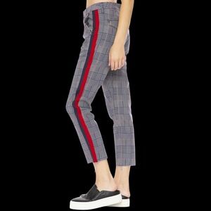 Mother Shaker Prep Fray Cropped Pants Plaid Red Navy Stripe 32 Classic Golf Chic